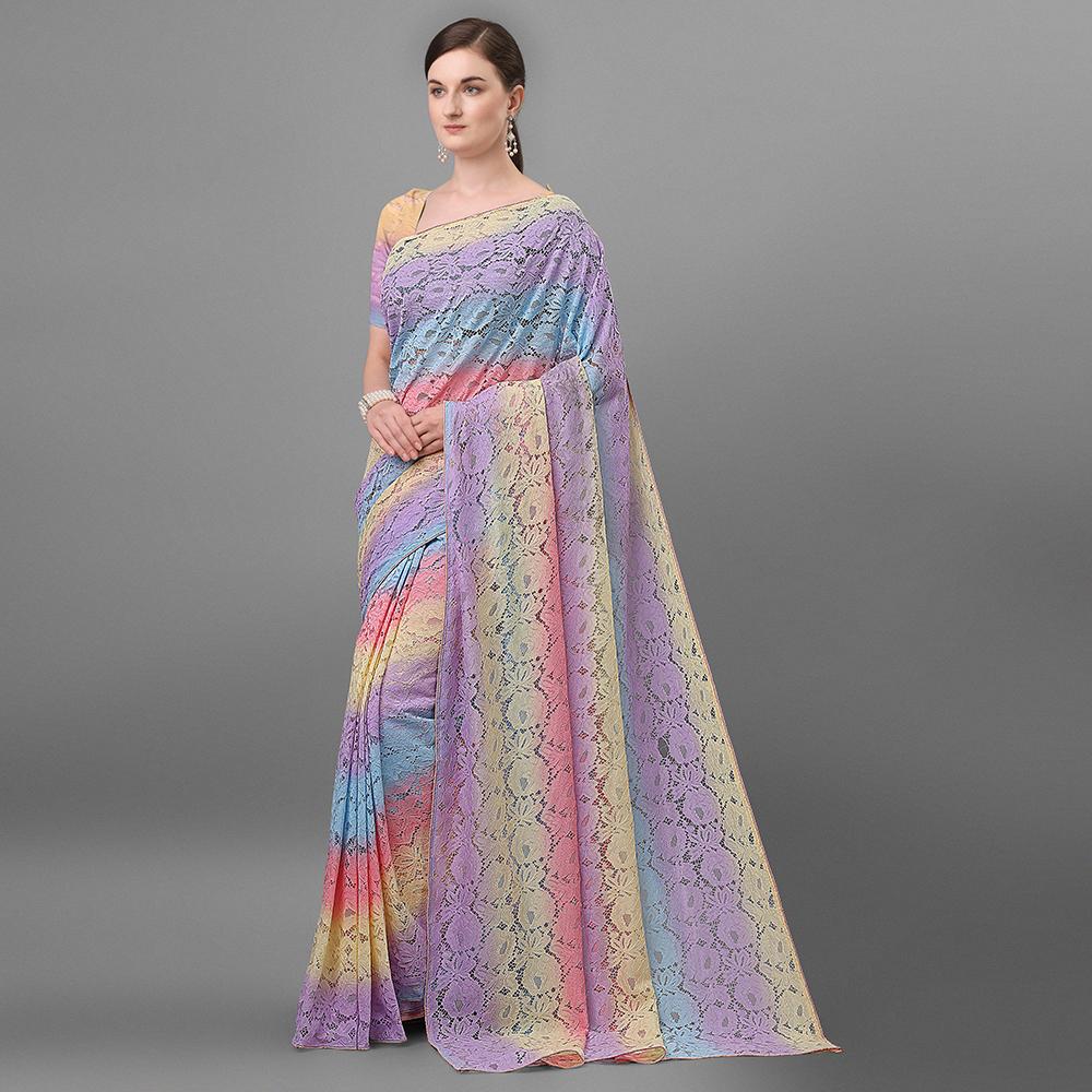 Spreay Printed Lace verkkokangas Saree