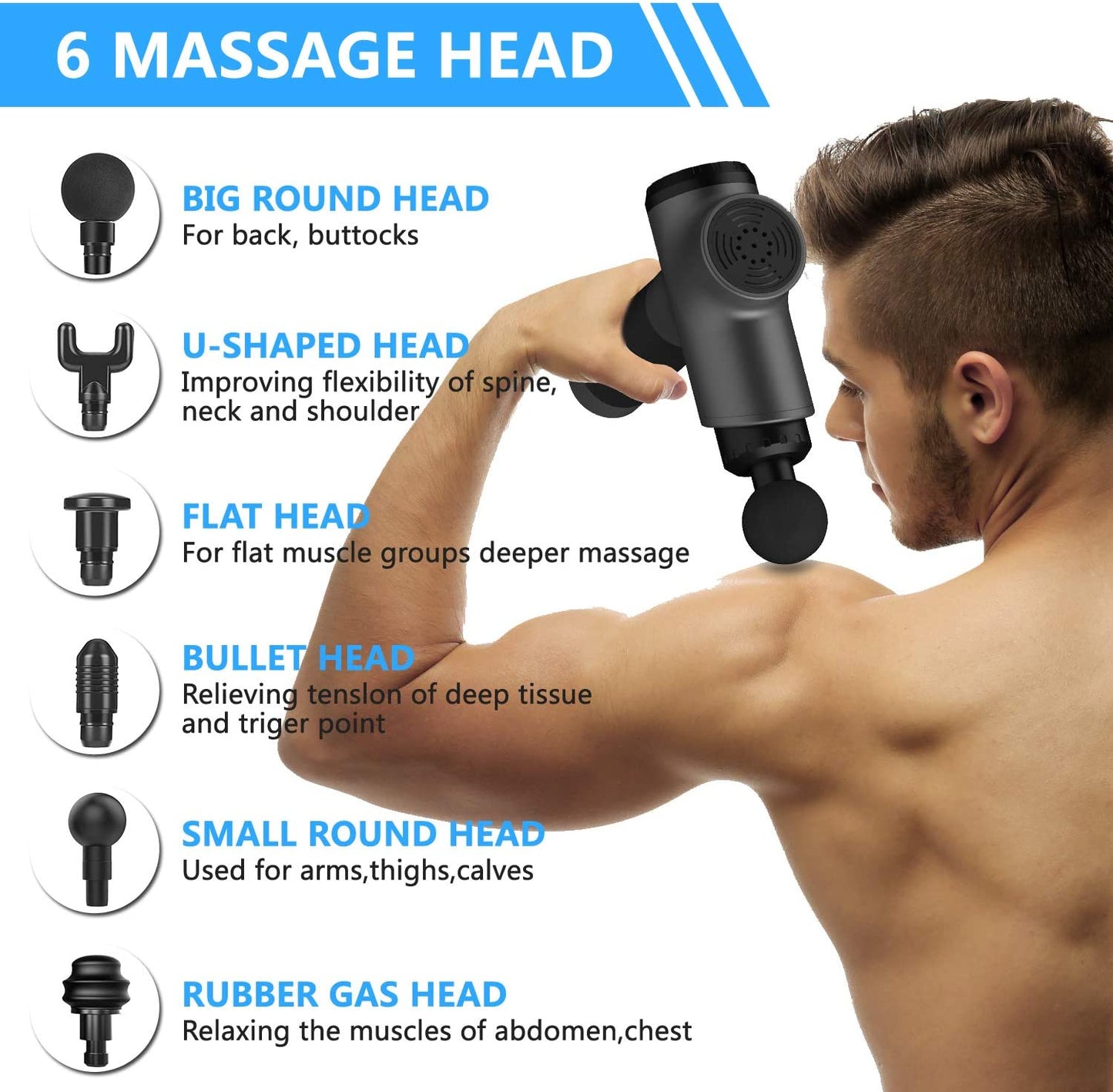 CINCOM Massage Gun, Deep Tissue Percussion Massage Gun Super Quiet Portable Body Muscle Massager for Neck and Back Pain Relief, Soreness and Stiffness - 6 Sports Drill Heads and Carrying Case